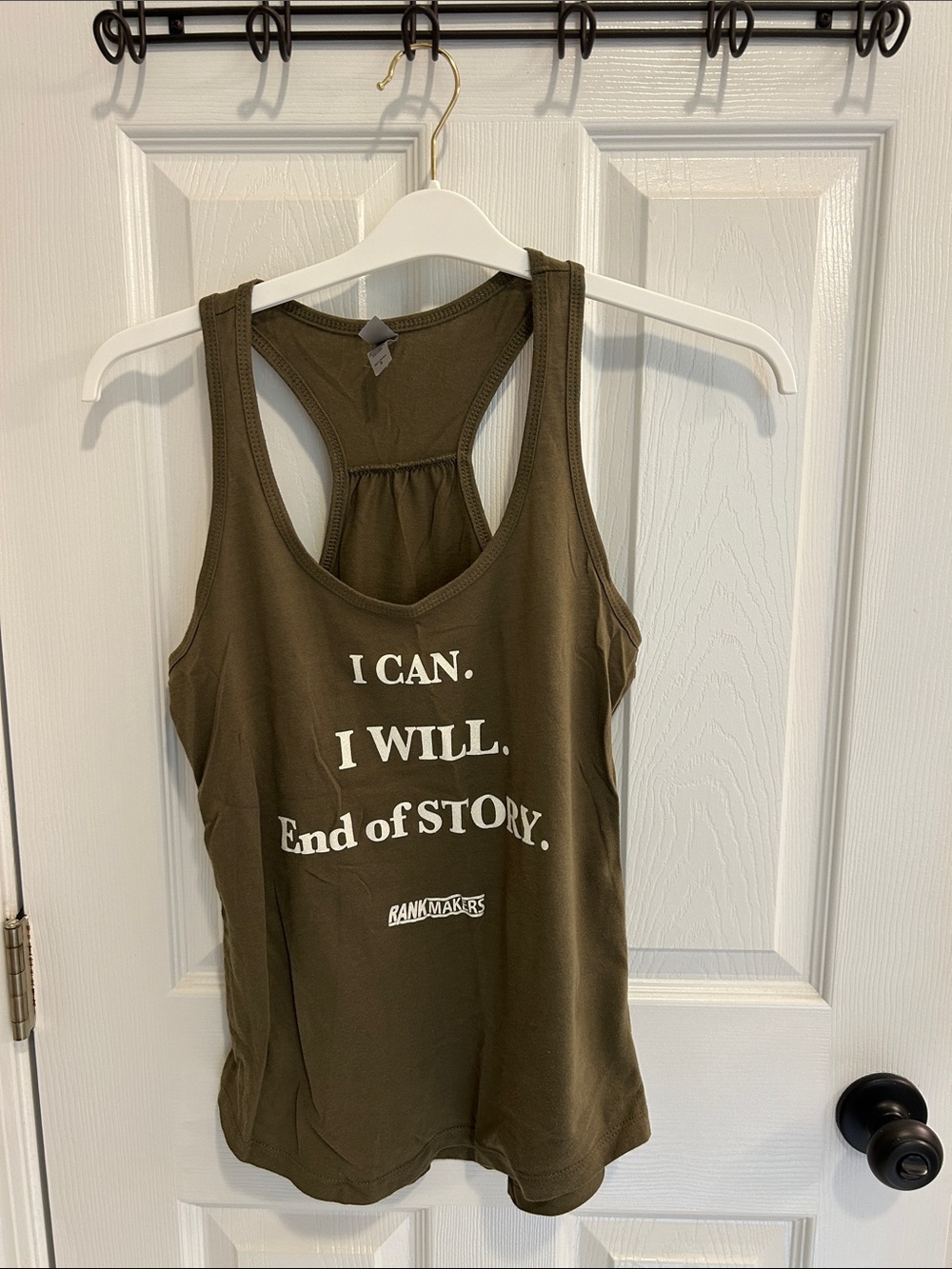 Next Level Apparel Olive Racerback Tank with Motivational Print